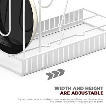 Vdomus Pot Rack Organizer with 3 DIY Methods, Pot Lid Organizer for Pans, Metal Kitchen Pot Racks, 8 pots and Pans Holder, Kitchen Storage Cabinet Organizer Cookware Storage, White