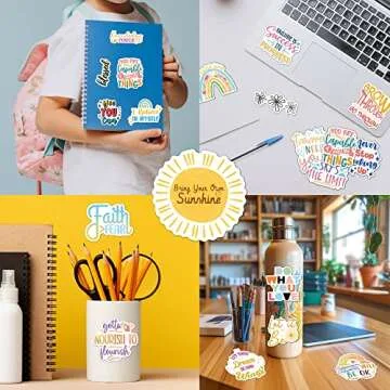 300PCS Affirmation Stickers, Holographic Motivational Sticker Pack, Positive Journal Encouraging Shiny Quotes for Kids, Teachers, Classroom, Waterproof Scrapbook Supplies