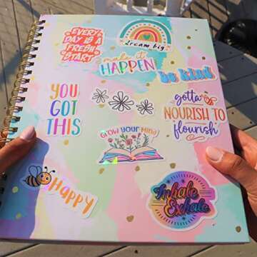 300PCS Affirmation Stickers, Holographic Motivational Sticker Pack, Positive Journal Encouraging Shiny Quotes for Kids, Teachers, Classroom, Waterproof Scrapbook Supplies