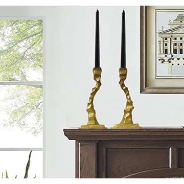 Iron Decorative Candlestick Holder - Taper Candle Holders - Candle Stand for Wedding, Dinning, Party, Set 2 (Gold)……
