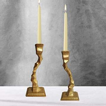Iron Decorative Candlestick Holder - Taper Candle Holders - Candle Stand for Wedding, Dinning, Party, Set 2 (Gold)……