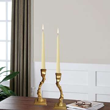 Iron Decorative Candlestick Holder - Taper Candle Holders - Candle Stand for Wedding, Dinning, Party, Set 2 (Gold)……