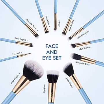 Premium Blue Makeup Brush Set 12pcs Cruelty-Free Vegan