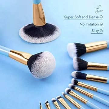 Premium Blue Makeup Brush Set 12pcs Cruelty-Free Vegan