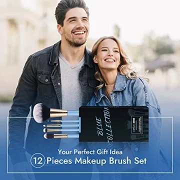 Premium Blue Makeup Brush Set 12pcs Cruelty-Free Vegan