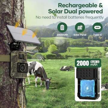 Assark Solar Trail Camera 48MP 30FPS, WiFi Bluetooth Game Camera with Motion Activated 0.2s Trigger, Night Vision Motion Activated IP66 Waterproof for Wildlife Scouting with 32GB Micro SD Card