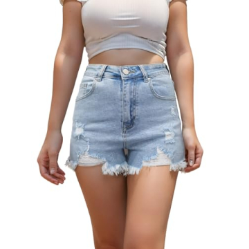 VAYEAH Women's High Waisted Ripped Denim Shorts - Summer Casual Style