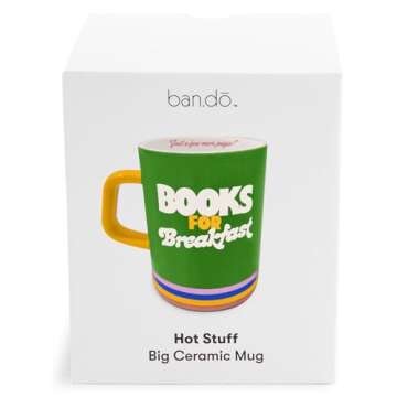 ban.do Ceramic Mug, 12 Ounce Coffee Cup, Dishwasher and Microwave Safe Mug, Books for Breakfast