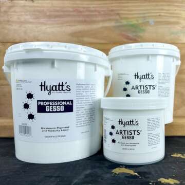 Hyatt's Artists’ Gesso Primer for Acrylic Painting | 1 Gallon (128 fl oz) Gesso White | Bulk Acrylic Gesso for Use to Canvas Prep by Artists | Made in the USA