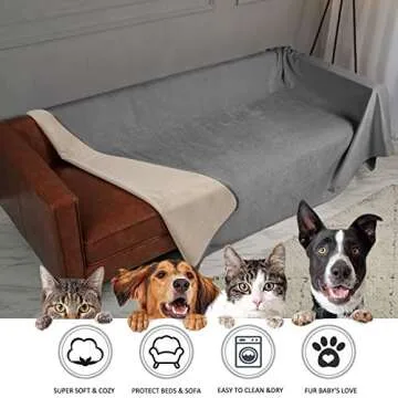 Ameritex Pet Bed Blanket Reversible 100% Waterproof Velvet Super Soft for Sofa and Bed (68x82 Inches, Light Grey+Beige)