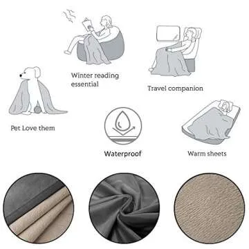Ameritex Pet Bed Blanket Reversible 100% Waterproof Velvet Super Soft for Sofa and Bed (68x82 Inches, Light Grey+Beige)