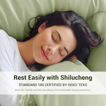 Shilucheng 4 Piece King Sheet Sets, Cooling Sheets, Blend Rayon Derived from Bamboo, Deep Pocket Up to 16", Breathable & Soft Bed Sheets, Hotel Silky Bedding Set, Sage Green