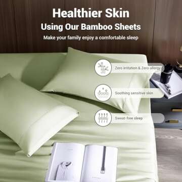 Shilucheng 4 Piece King Sheet Sets, Cooling Sheets, Blend Rayon Derived from Bamboo, Deep Pocket Up to 16", Breathable & Soft Bed Sheets, Hotel Silky Bedding Set, Sage Green