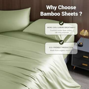 Shilucheng 4 Piece King Sheet Sets, Cooling Sheets, Blend Rayon Derived from Bamboo, Deep Pocket Up to 16", Breathable & Soft Bed Sheets, Hotel Silky Bedding Set, Sage Green