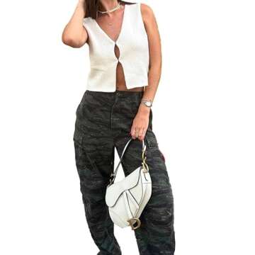 Women Crochet Knit Vest Y2k Hollow Out V Neck Sleeveless Crop Tops Vintage Versatile Streetwear(A1-White,S)