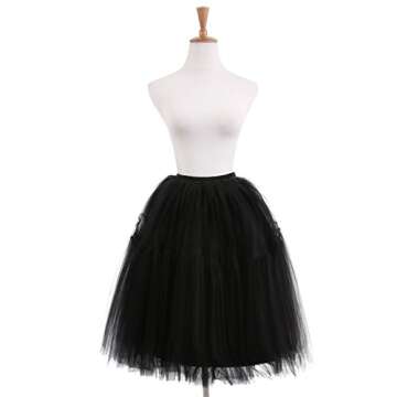 NUOMIQI 5-Layer Princess Midi Knee Length Tutu Skirt Crinoline for Prom Party Black