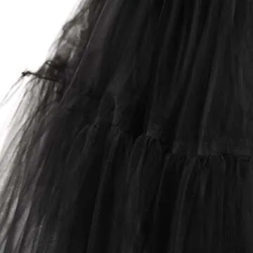 NUOMIQI 5-Layer Princess Midi Knee Length Tutu Skirt Crinoline for Prom Party Black