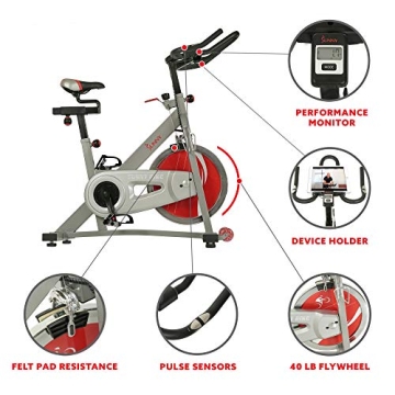 Sunny Health & Fitness Pro II Indoor Cycling Bike with Device Mount and Advanced Display – SF-B1995, Silver
