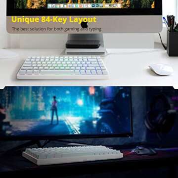 Drevo Gramr V2 TE 84 Key RGB Backlight Mechanical Gaming Keyboard TKL 75% USB Wired Keyboard (White,...
