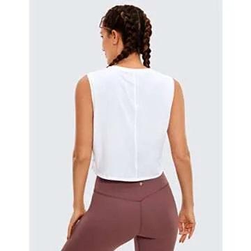 CRZ YOGA Pima Cotton Cropped Tank Tops for Women Workout Crop Top Sleeveless Athletic Shirts Loose Y...