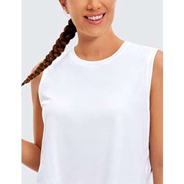 CRZ YOGA Pima Cotton Cropped Tank Tops for Women Workout Crop Top Sleeveless Athletic Shirts Loose Yoga Tops White Medium