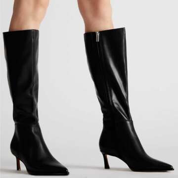 MICIFA Black Kitten Heel Knee High Boots for Women - Elegant Versatility