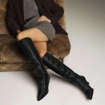 Chic MICIFA Black Kitten Heel Knee High Boots for Women