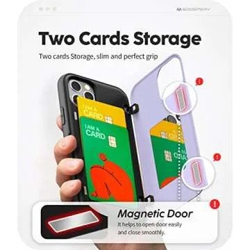 GOOSPERY for iPhone 12/12 Pro (2020) 6.1-Inch Card Holder Wallet Case, Protective Dual Layer Bumper Phone Back Cover with Hidden Mirror - Purple