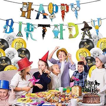 Magical Wizard Party Supplies, CHEN'SPTY Happy Birthday Banner Party Supplies suit ，balloons，Cake flag Party Decoration