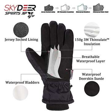 SKYDEER Waterproof Deerskin Suede Leather Ski Gloves for Snowboarding, Skiing, Ice Fishing, Snowmobi...