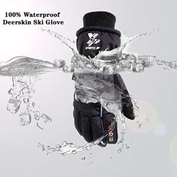 SKYDEER Waterproof Deerskin Suede Leather Ski Gloves for Snowboarding, Skiing, Ice Fishing, Snowmobile, Ice Skating, Hiking, Kayaking (SD8650T/XL)