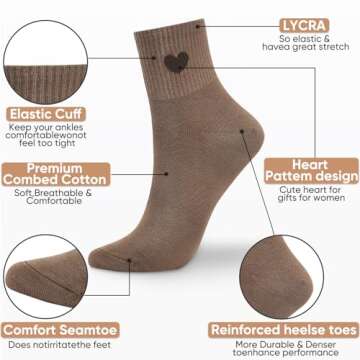 Corlap Women's Crew Socks Ankle High Cotton Fun Cute Athletic Running Socks Gifts For Women (5-Pairs With Present Box)