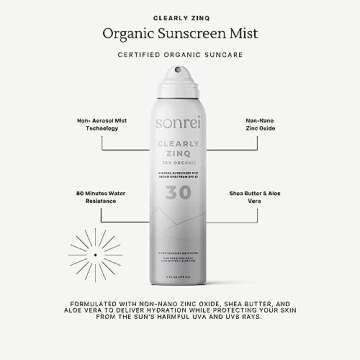 Sonrei Clearly ZinQ™ Mineral Sunscreen Mist | SPF 30, Broad Spectrum, Transparent | Vegan, Water Resistance, Non-Greasy | Ideal for Face & Body (6 Fl Oz (Pack of 1))