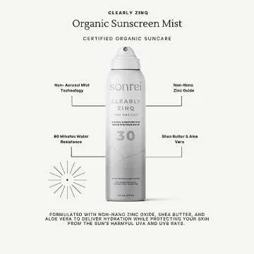 Sonrei Clearly ZinQ™ Mineral Sunscreen Mist | SPF 30, Broad Spectrum, Transparent | Vegan, Water Resistance, Non-Greasy | Ideal for Face & Body (6 Fl Oz (Pack of 1))