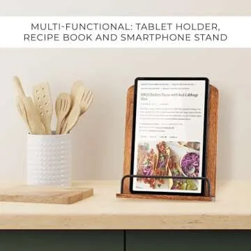 Beautiful Cookbook Stand for Your Kitchen Counter - Solid Wood Stand Easily Keeps Cook or Recipe Books Open for Convenient Cooking - Perfectly Fits Your iPad/Tablet and Enhances Any Kitchen Decor