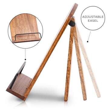 Beautiful Cookbook Stand for Your Kitchen Counter - Solid Wood Stand Easily Keeps Cook or Recipe Books Open for Convenient Cooking - Perfectly Fits Your iPad/Tablet and Enhances Any Kitchen Decor