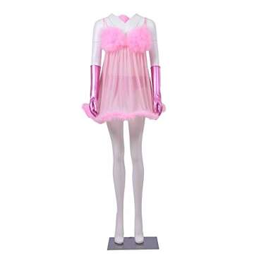 CosplayDiy Women's Cosplay Pink Fembot Costume Dress Adult Sexy Robot Costume Feather Lingerie Set X...