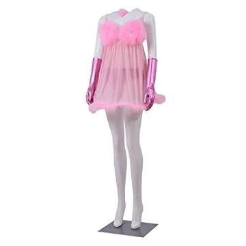 CosplayDiy Women's Cosplay Pink Fembot Costume Dress Adult Sexy Robot Costume Feather Lingerie Set XS