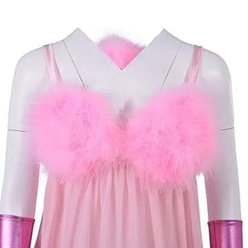 CosplayDiy Women's Cosplay Pink Fembot Costume Dress Adult Sexy Robot Costume Feather Lingerie Set XS