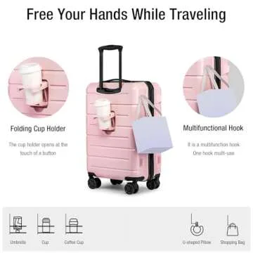 KYME Pink Hardside Carry On Luggage 22x14x9 Airline Approved for Women,22 Inch Hard Shell Suitcase w...