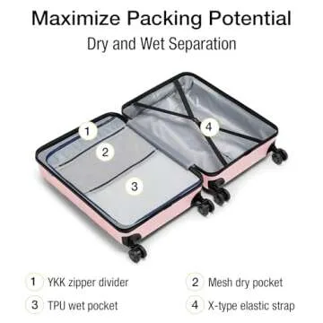 KYME Pink Hardside Carry On Luggage 22x14x9 Airline Approved for Women,22 Inch Hard Shell Suitcase with Double Spinner Wheels TSA Lock,Travel Rolling Luggage with Cup Holder