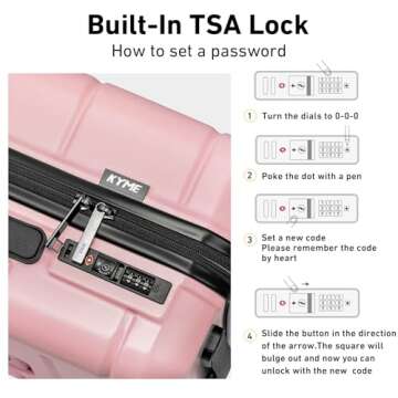 KYME Pink Hardside Carry On Luggage 22x14x9 Airline Approved for Women,22 Inch Hard Shell Suitcase with Double Spinner Wheels TSA Lock,Travel Rolling Luggage with Cup Holder