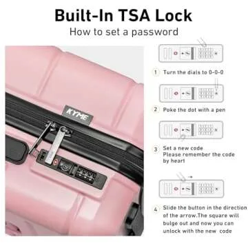 KYME Pink Hardside Carry On Luggage 22x14x9 Airline Approved for Women,22 Inch Hard Shell Suitcase with Double Spinner Wheels TSA Lock,Travel Rolling Luggage with Cup Holder
