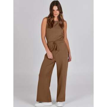 ANRABESS Womens Jumpsuits 2025 Casual Summer Dressy Romper Sleeveless Wide Leg Long Pants Outfits Fashion Travel Clothes Brown XX-Large