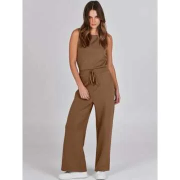 ANRABESS Womens Jumpsuits 2025 Casual Summer Dressy Romper Sleeveless Wide Leg Long Pants Outfits Fashion Travel Clothes Brown XX-Large