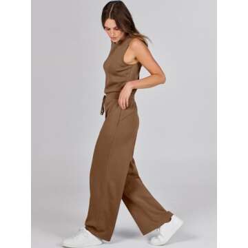 ANRABESS Womens Jumpsuits 2025 Casual Summer Dressy Romper Sleeveless Wide Leg Long Pants Outfits Fashion Travel Clothes Brown XX-Large