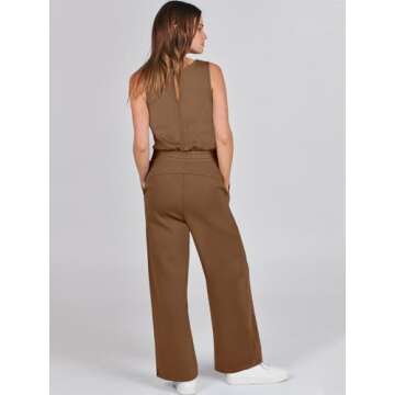 ANRABESS Womens Jumpsuits 2025 Casual Summer Dressy Romper Sleeveless Wide Leg Long Pants Outfits Fashion Travel Clothes Brown XX-Large