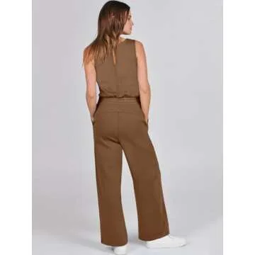 ANRABESS Womens Jumpsuits 2025 Casual Summer Dressy Romper Sleeveless Wide Leg Long Pants Outfits Fashion Travel Clothes Brown XX-Large