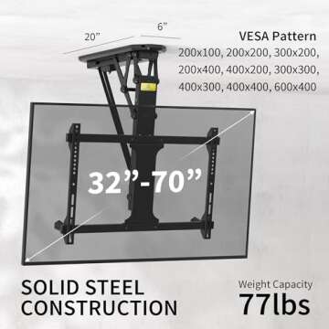 VIVO Electric Ceiling TV Mount for 32 to 70 inch Screens, Large Flip Down Motorized Pitched Roof VES...