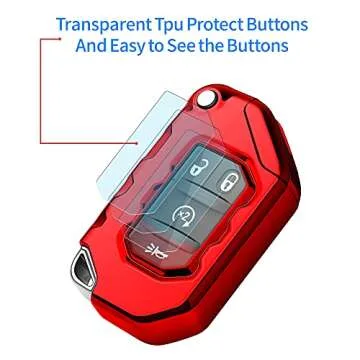 Autophone Compatible with Jeep Key Fob Cover With Leather Keychain Soft TPU Protection Key Case for 2018-2024 Wrangler JL JLU Rubicon Wagoneer Gladiator JT Sahara JLU Remote Key (Red)